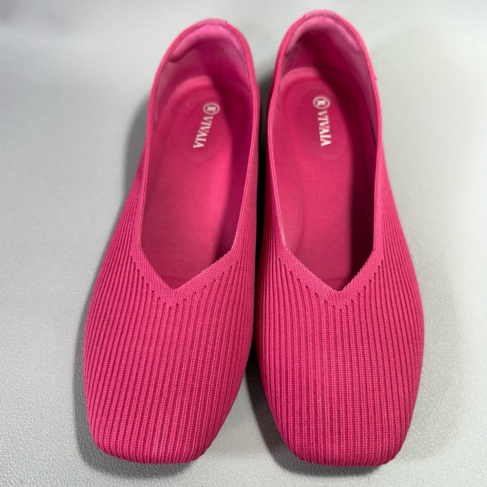 VIVAIA Margot 2.0 Pink Square-Toe V-Cut Knit Ballet Flats - Picture 6 of 13
